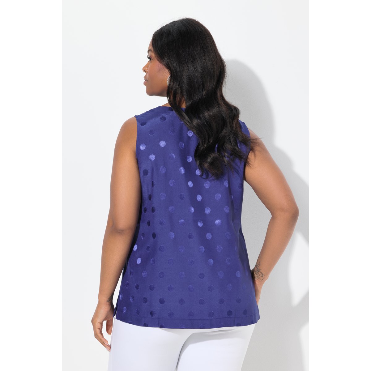 Blouse à pois jacquard avec encolure en V. bleu encre, ULLA POPKEN