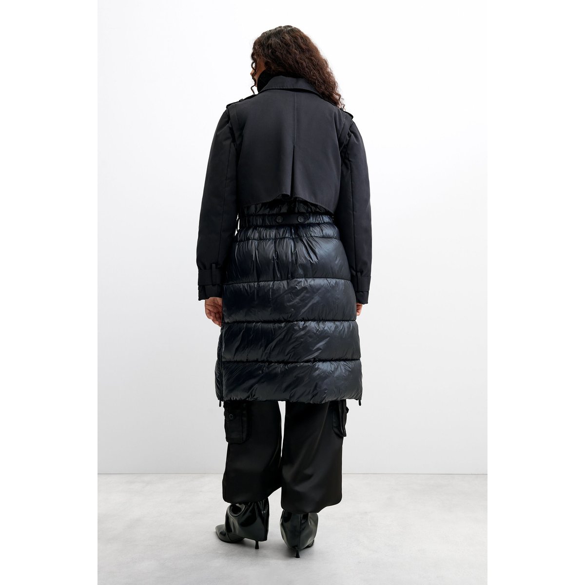Manteau long matelassé noir, DESIGUAL