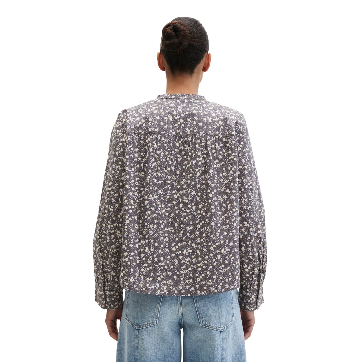 Blouse froncée loose en popeline légère Papertouch gris, MARC O'POLO