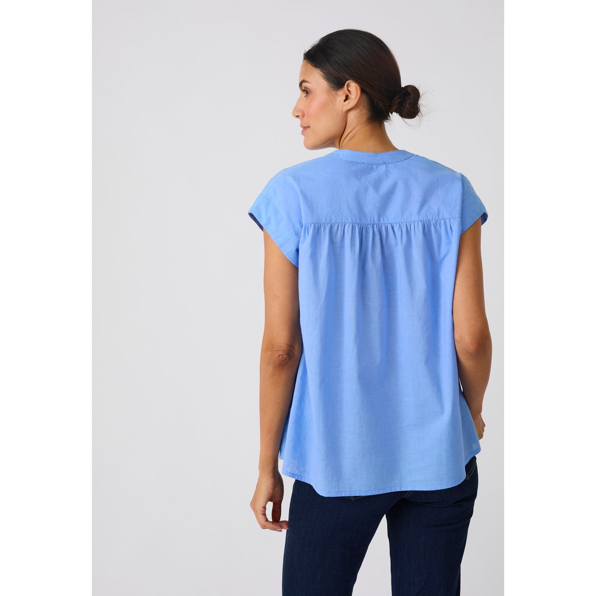Chemisier sans manches en voile de coton bleu, DAMART