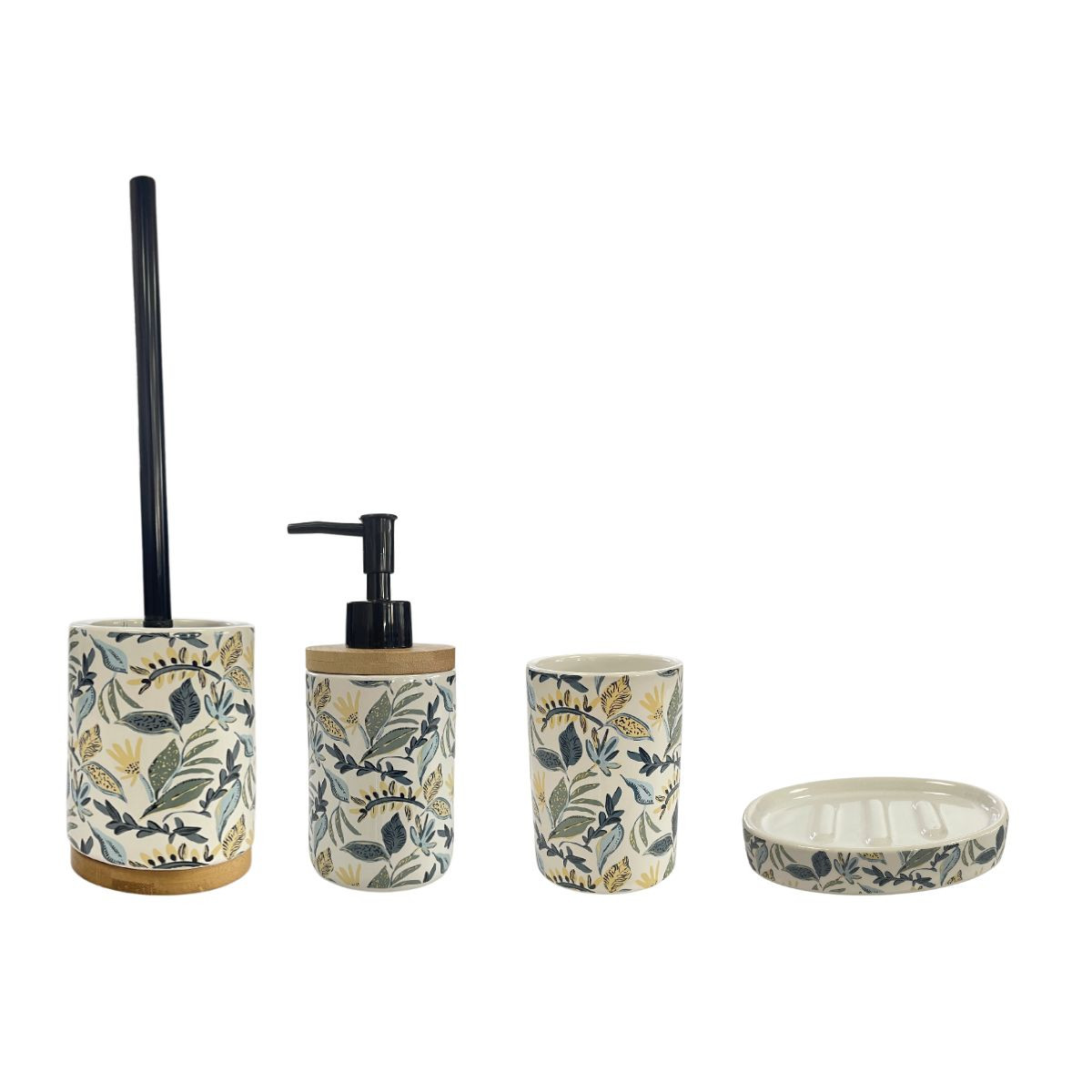Set salle de bain végétal 4 pièces céramique JUNGLE bleu, GUY LEVASSEUR