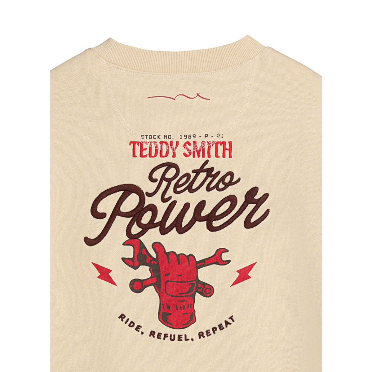 Sweat en coton beige imprimé à la poitrine et au dos avec un col rond beige, TEDDY SMITH