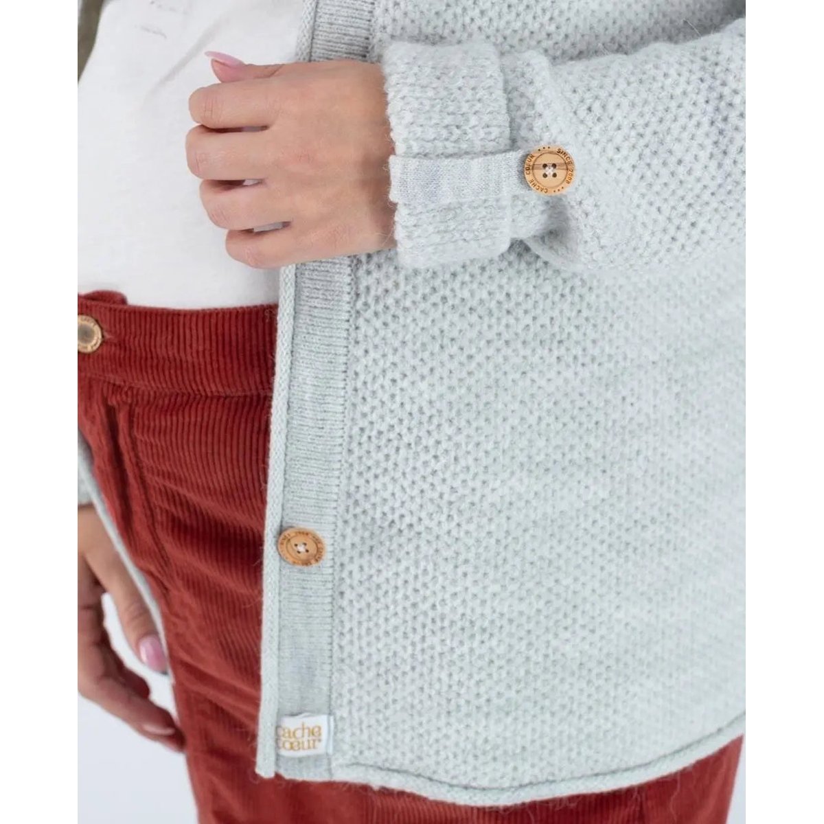 Cardigan de grossesse en maille Abelha gris perle, CACHE COEUR