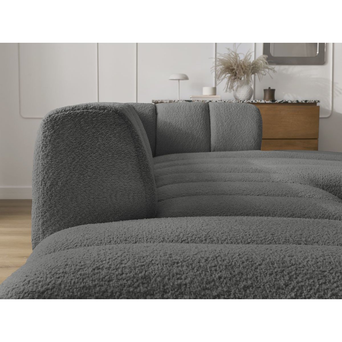 Canapé modulable 5 places en tissu bouclette, ANNECY gris foncé, BOBOCHIC