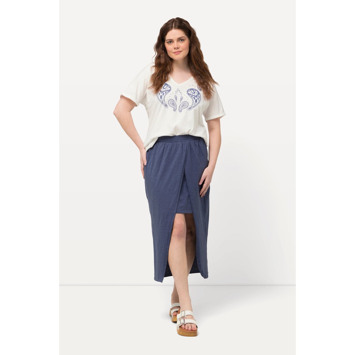 Jupe doublée en jersey de coton bio bleu encre, ULLA POPKEN