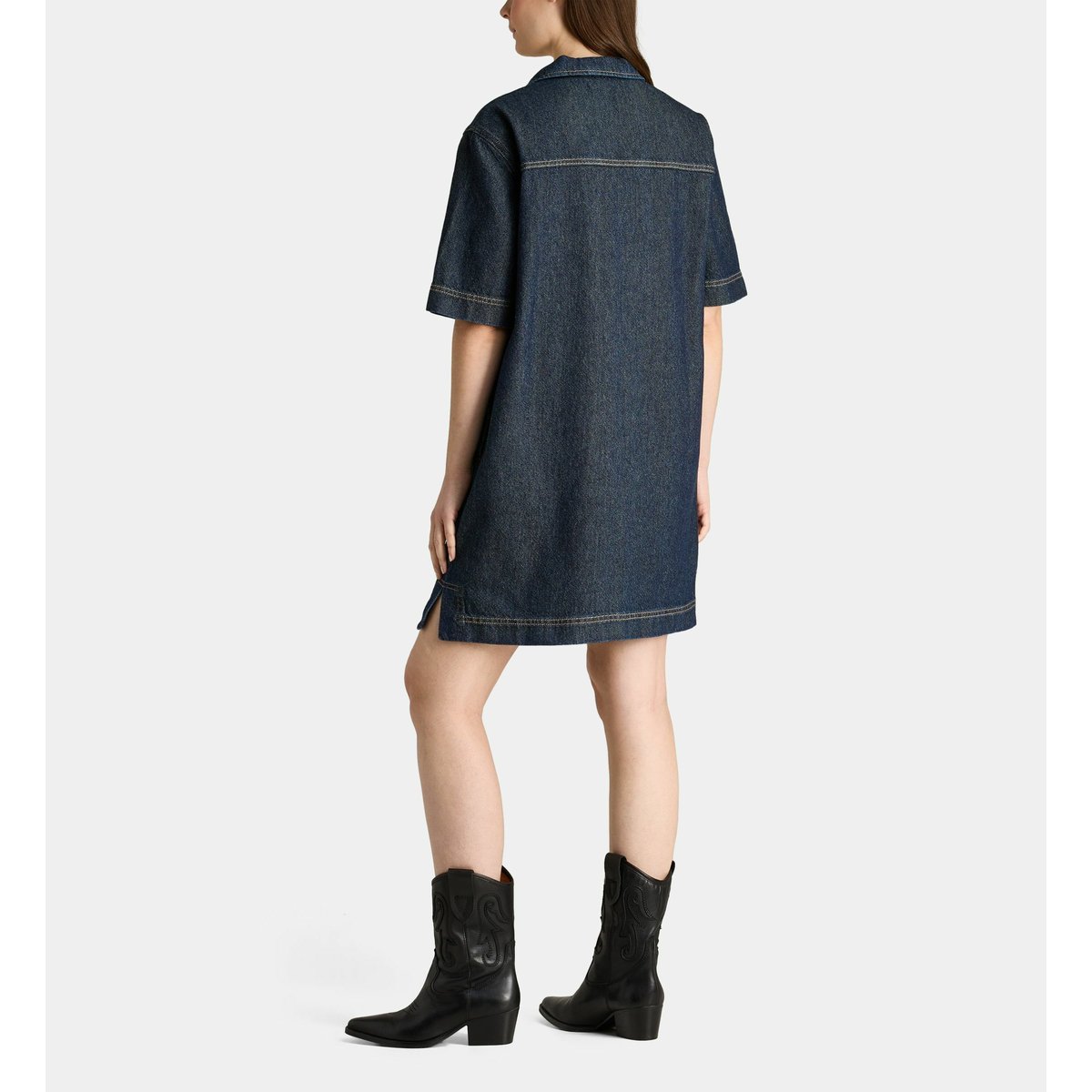 Robe digue droite et courte en denim de coton bleu foncé, GALERIES LAFAYETTE