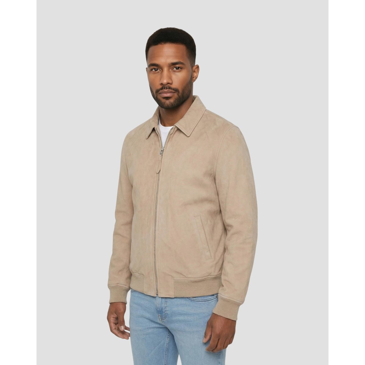 Blouson casual, cuir de chèvre velours beige, SCHOTT