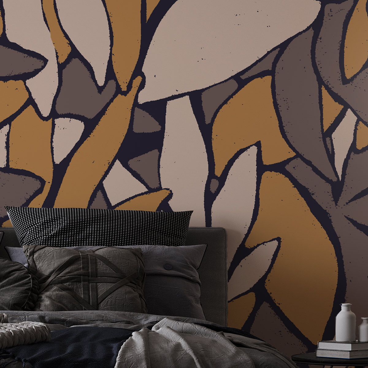 Papier peint panoramique Minimal Jungle, Brun 450 x 250cm brun, ACTE DECO