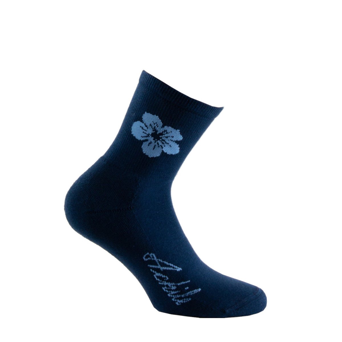 Socquettes sport fantaisie fleur placée en coton MADE IN FRANCE marine, ACHILE
