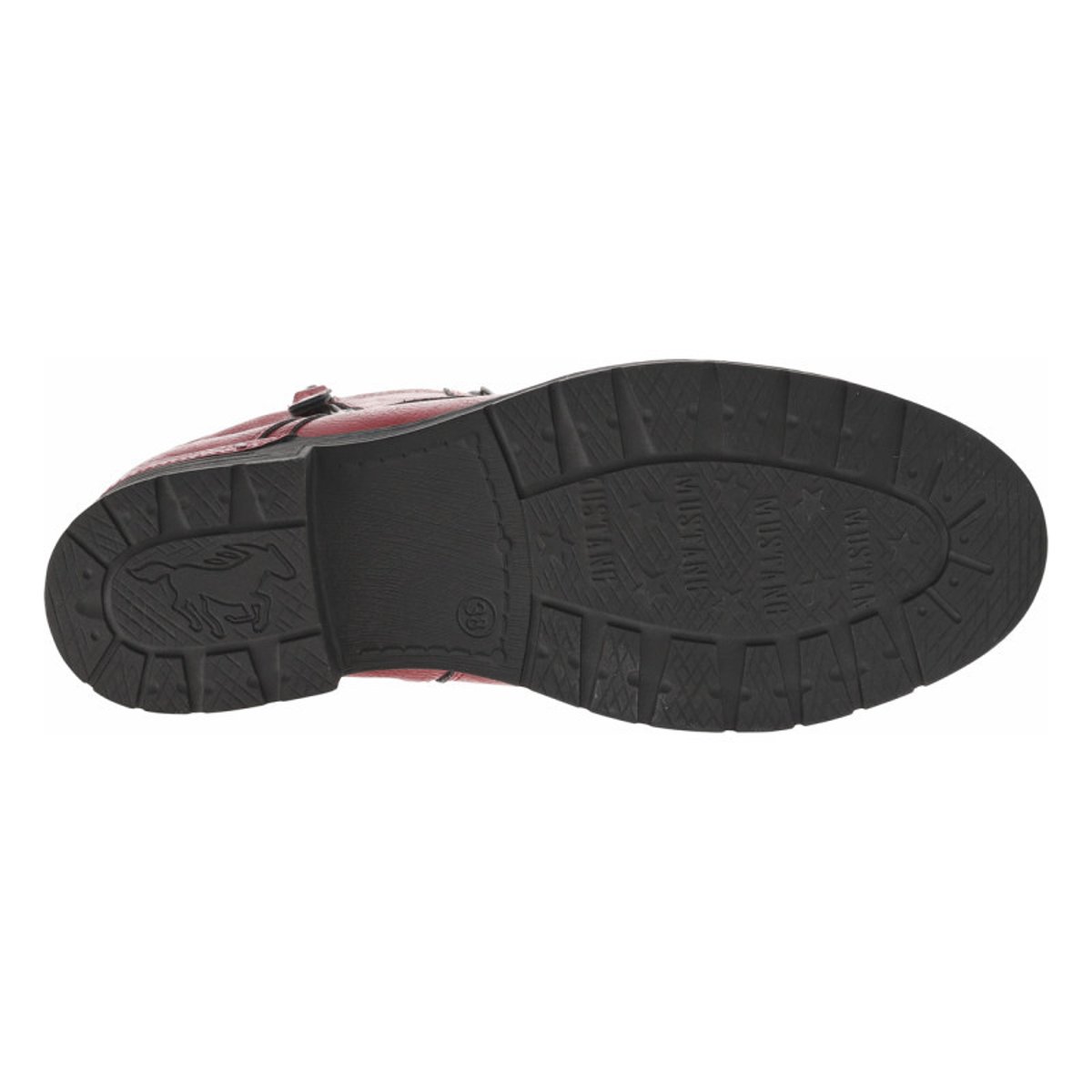 Bottines rouges à talon décroché bas avec un zip et des lacets ronds rouges, MUSTANG