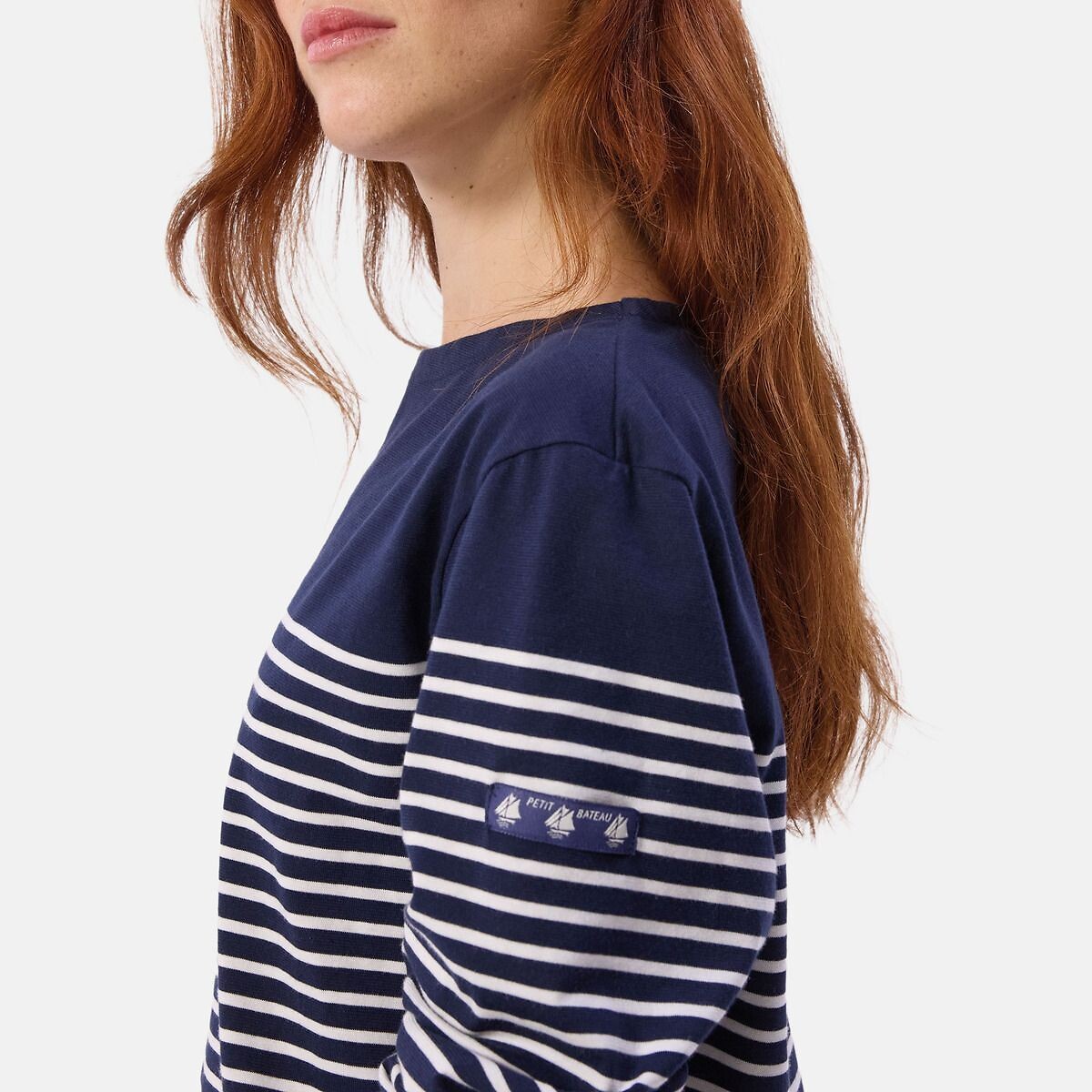 T-shirt alla marinara in cotone marine/bianco, PETIT BATEAU
