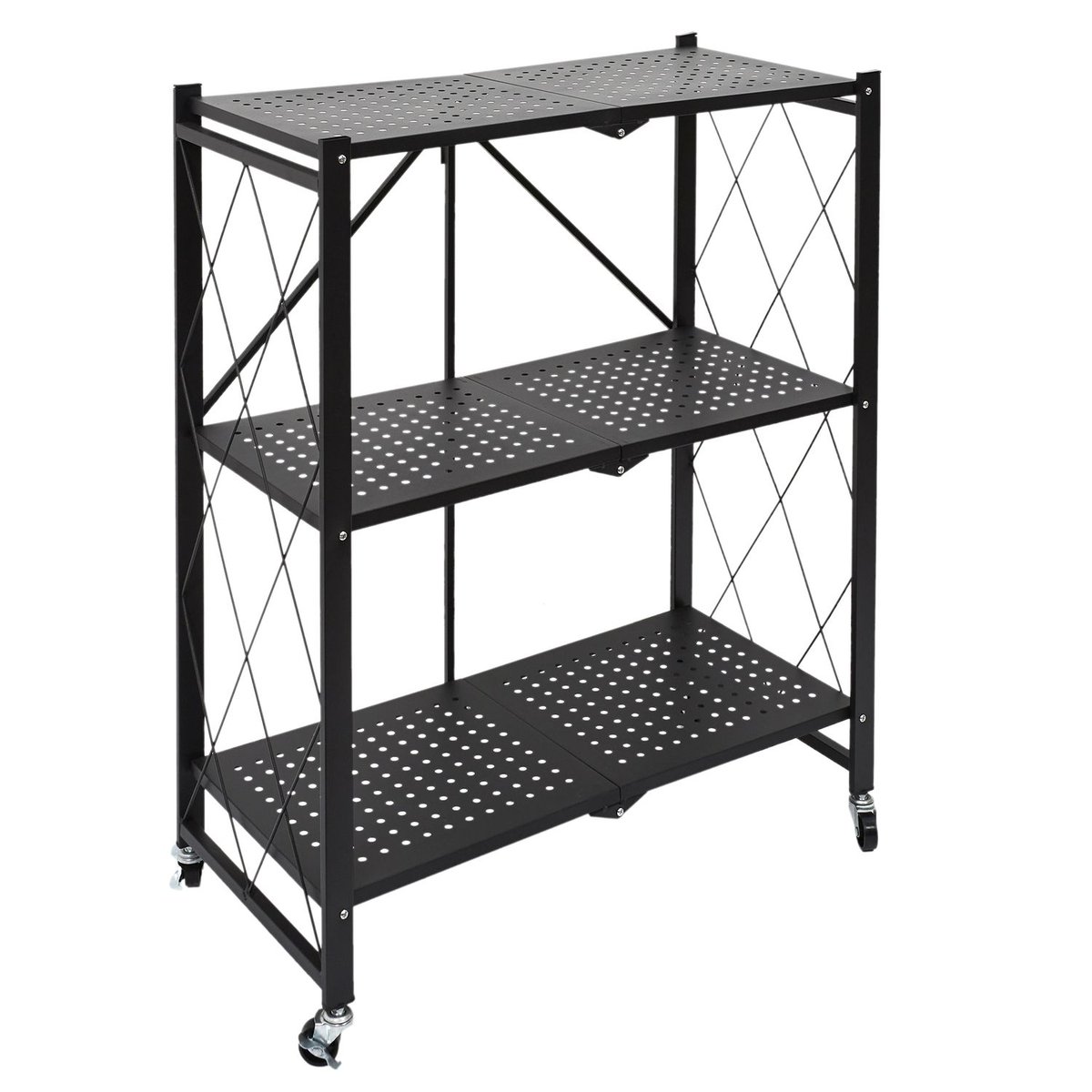 Etagère pliable 3 niveaux en fer et Polypropylène noir, TOILINUX