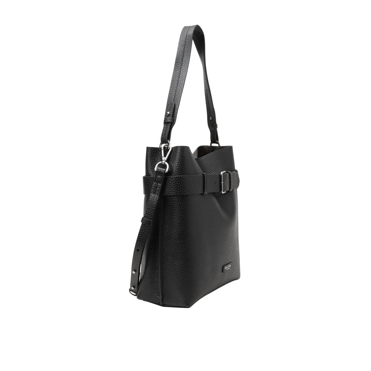 Sac Hobo modèle Brinja, taille moyenne en cuir de vachette grainé noir, MARC O'POLO