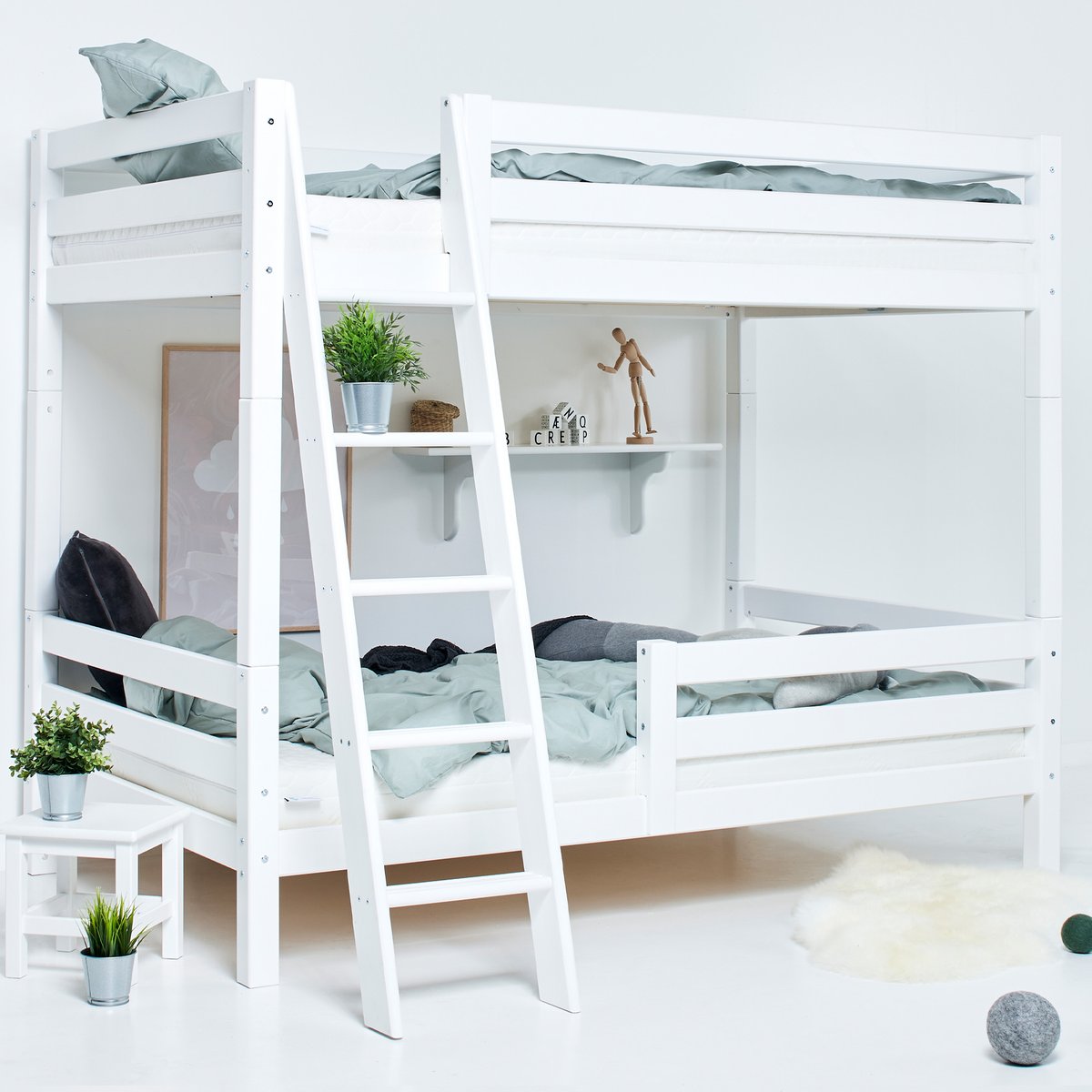 Lit Superposé pin massif ECO LUXURY blanc, HOPPEKIDS