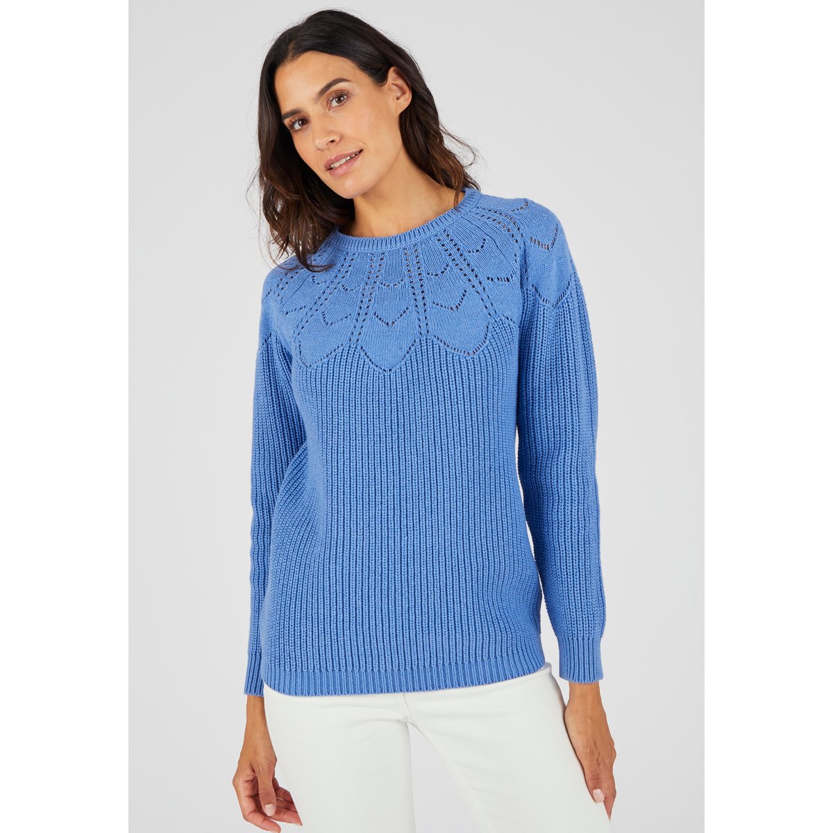 Pull détails ajourés bleu ciel, DAMART