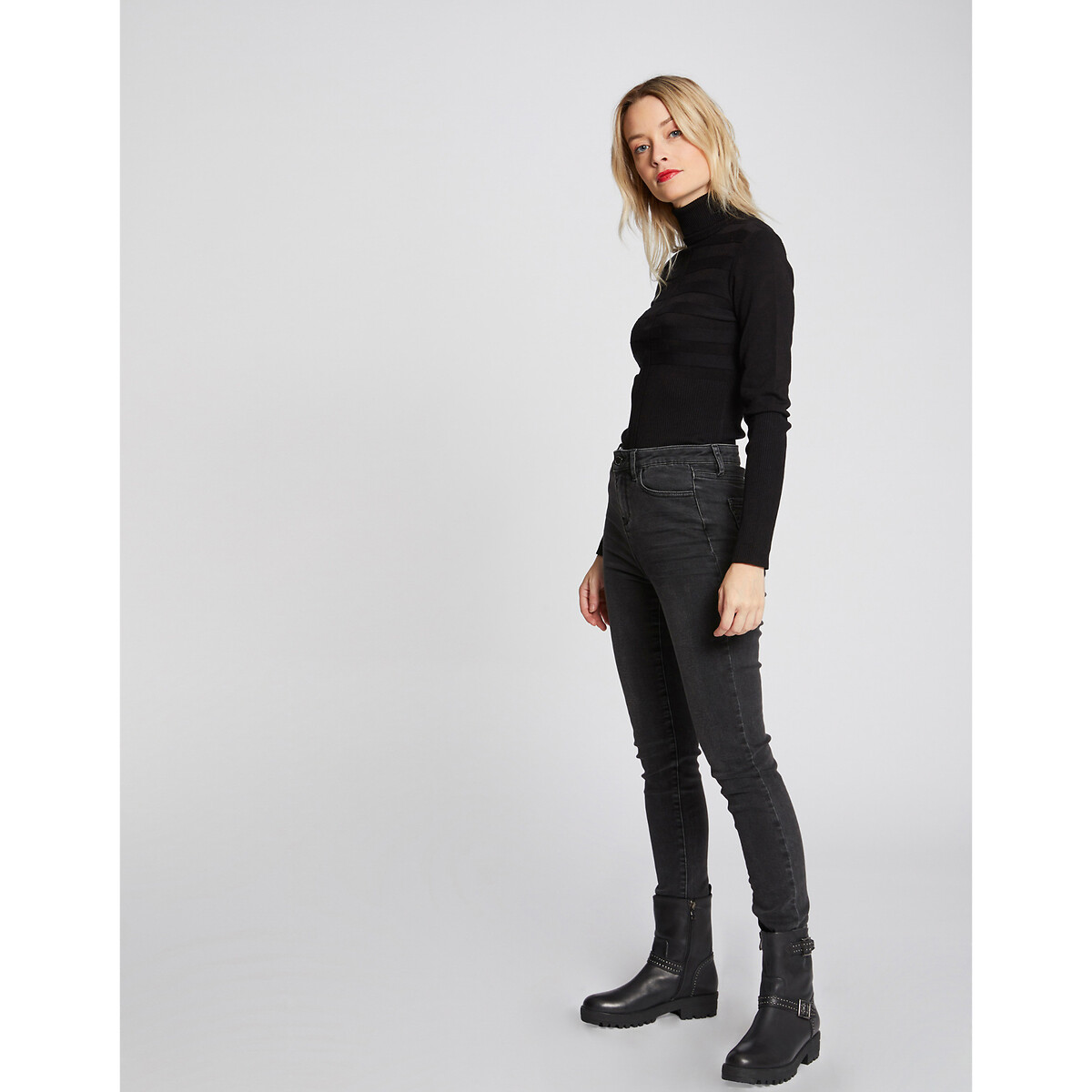 Pull col roulé fine maille noir, MORGAN