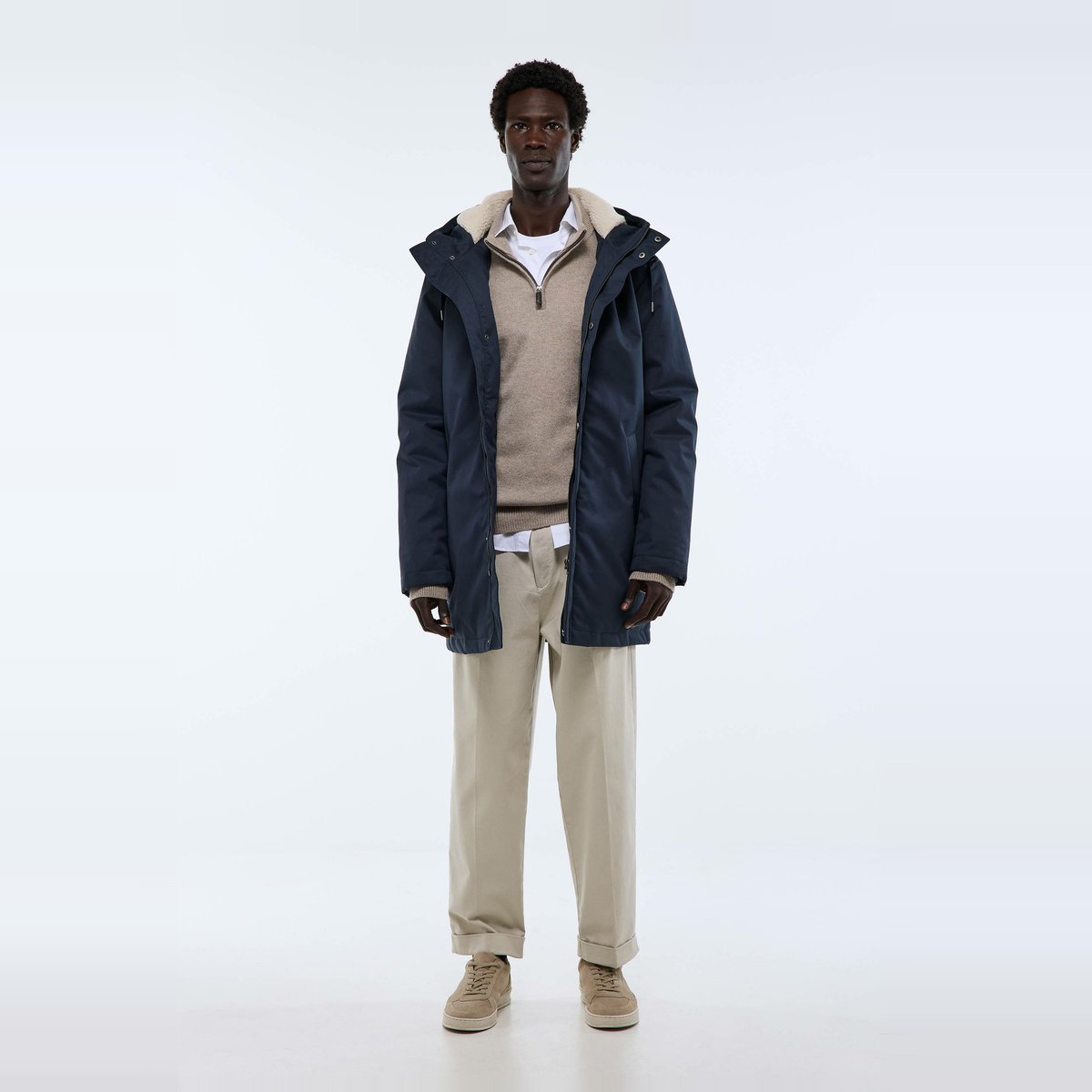 Parka à capuche déperlante en coton marine, MONOPRIX