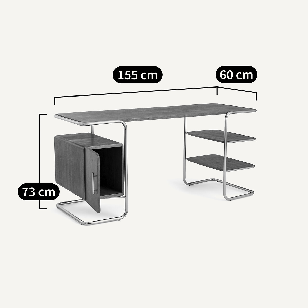 Bureau tubulaire en plaqué noyer, longueur 155 cm, Emlyn noyer, AM.PM
