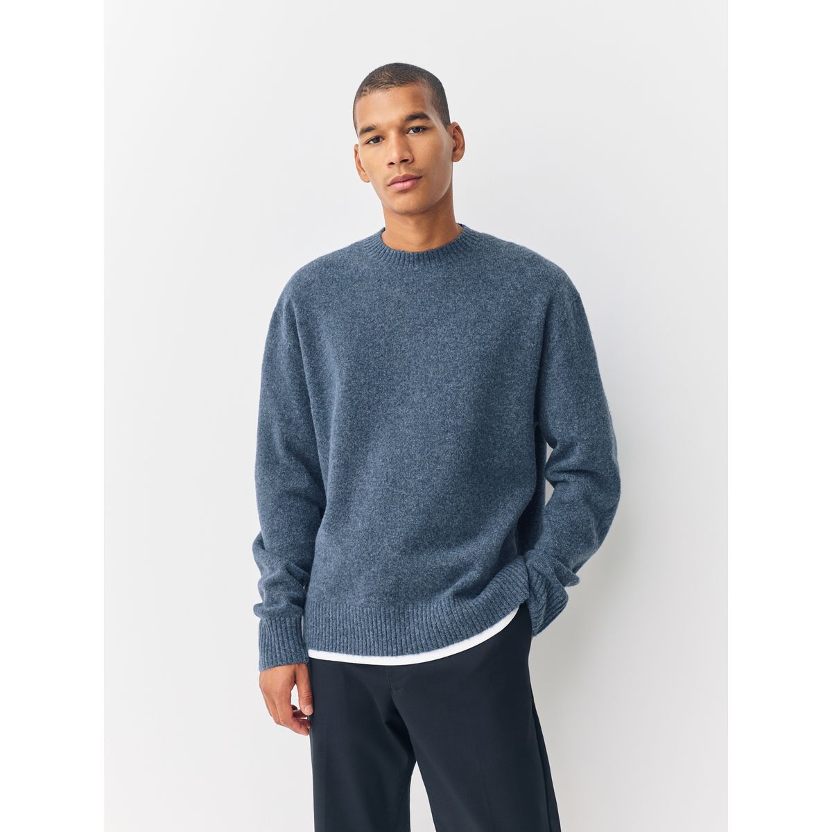 Pull ras du cou décontracté avec laine bleu, NEXT