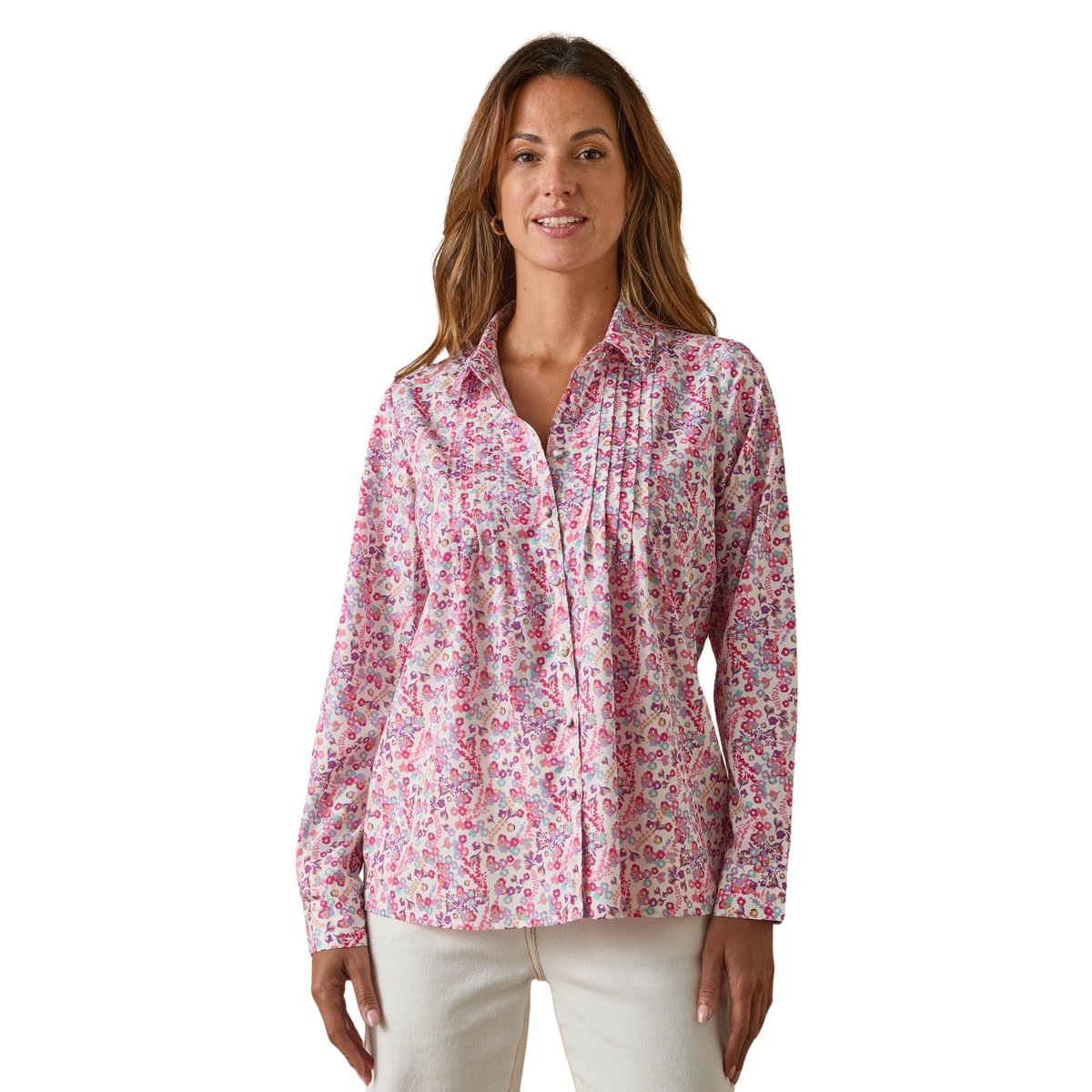 Chemisier effet plastron manches longues imprimé fleurs multico, DAXON