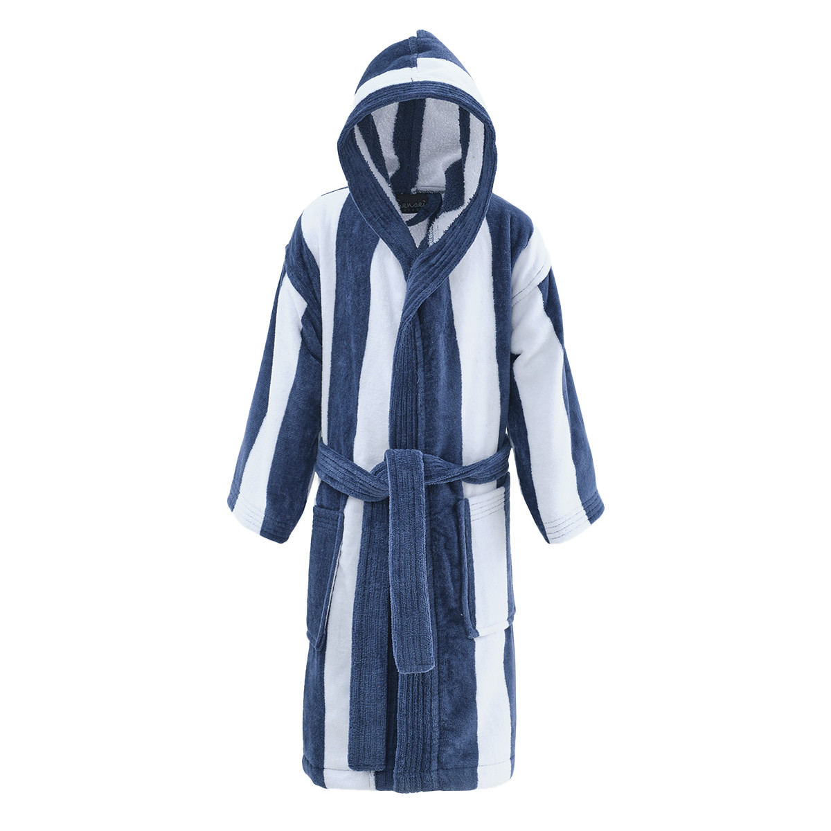 Peignoir enfant à capuche rayé velours ANTIGUA indigo, SENSEI MAISON