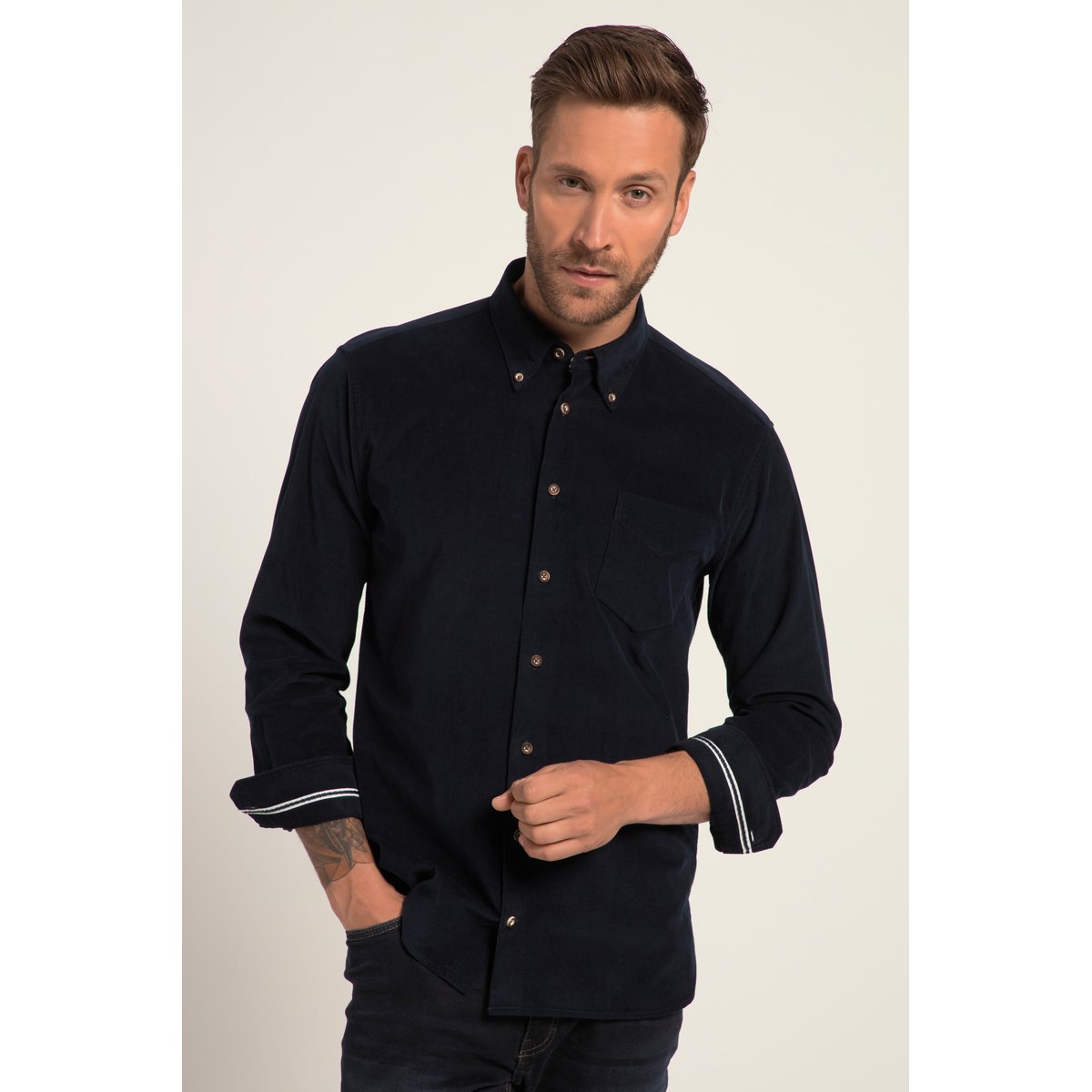 Chemise en velours côtelé de tenue bleu marine, JP1880