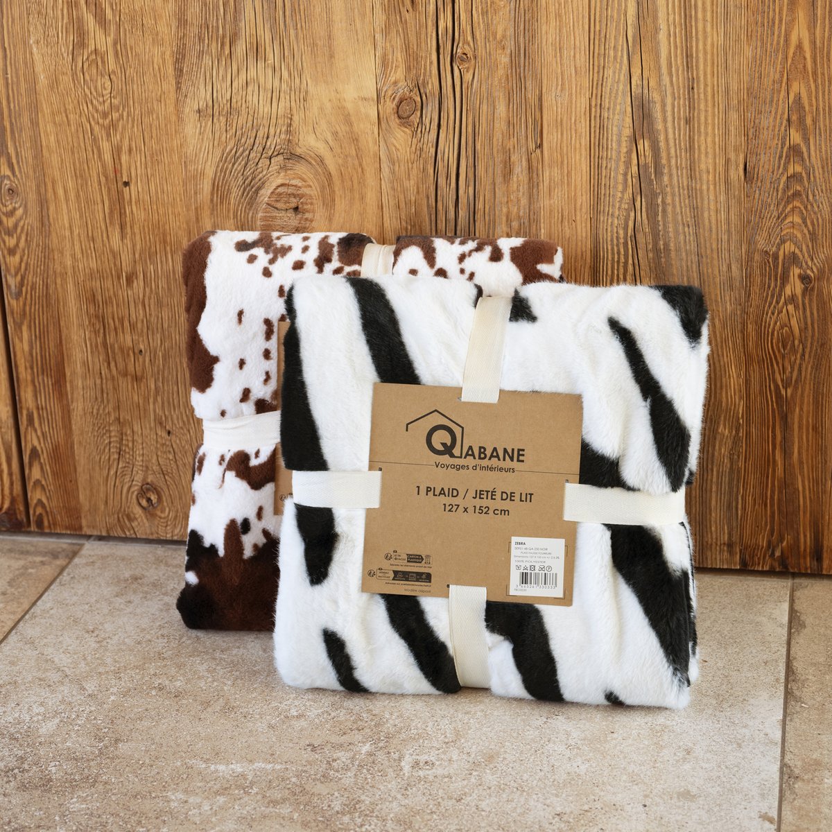Plaid doux à motif peau de vache avec dos en velours - QABANE marron foncé, HOME MAISON