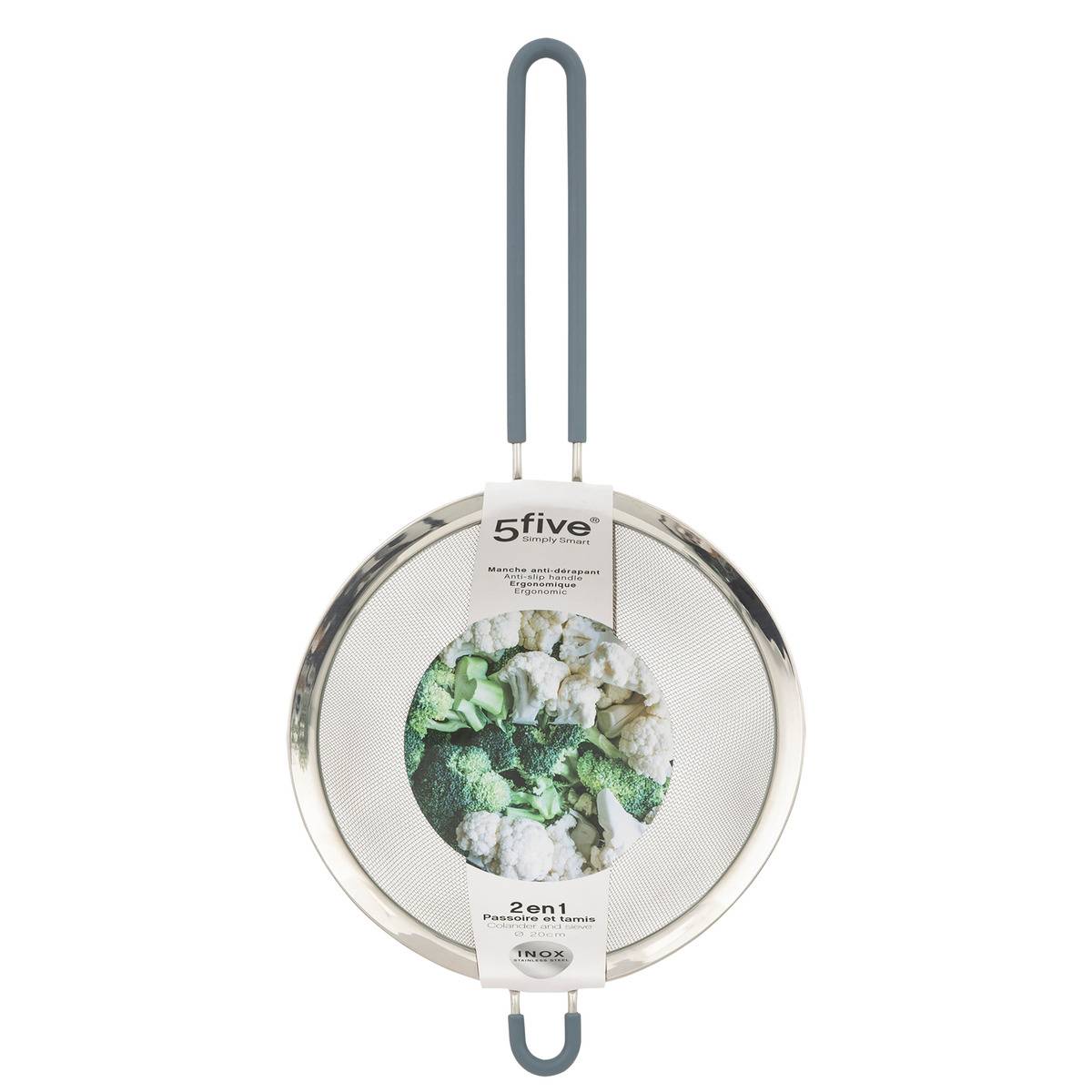 Passoire tamis inox et silicone 20cm ESSENTIELS gris, 5FIVE SIMPLY SMART