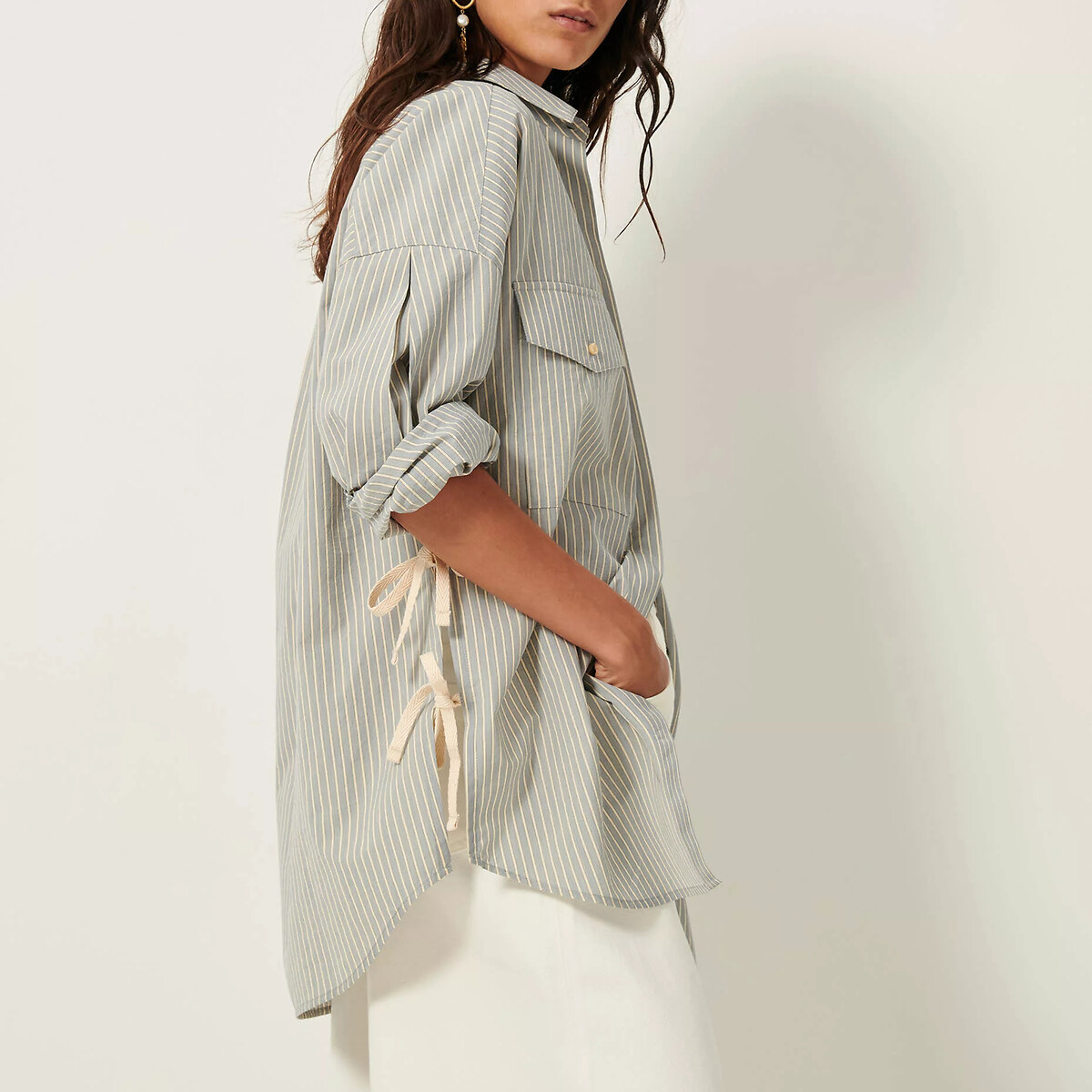 Chemise ample rayée, fendue côtés, KOYACO bleu clair, SESSUN