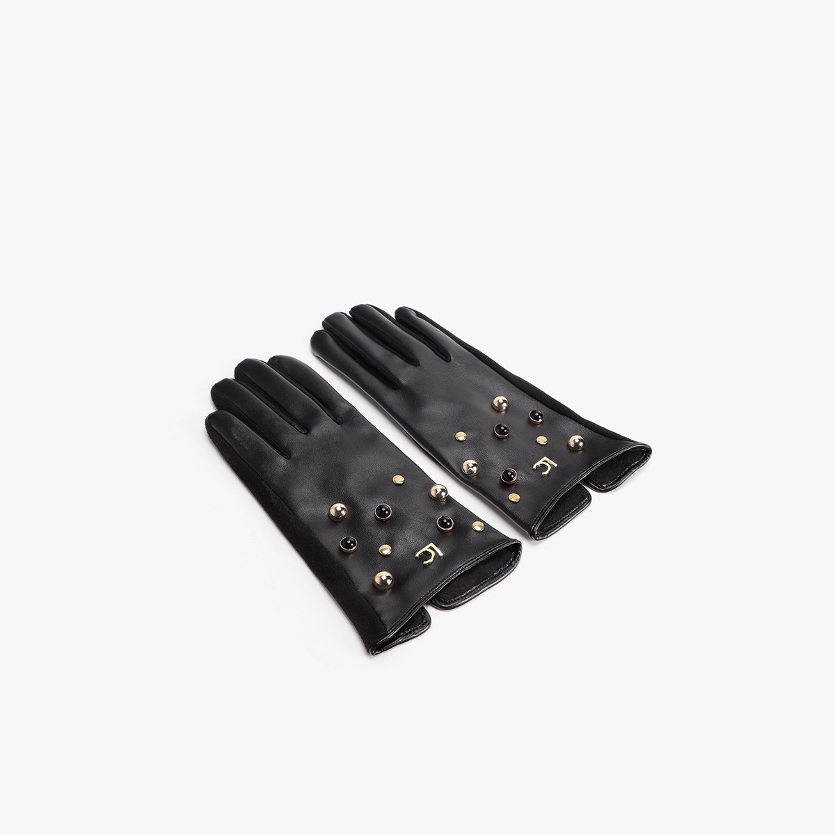 Gants à studs effet cuir noir, LOLA CASADEMUNT