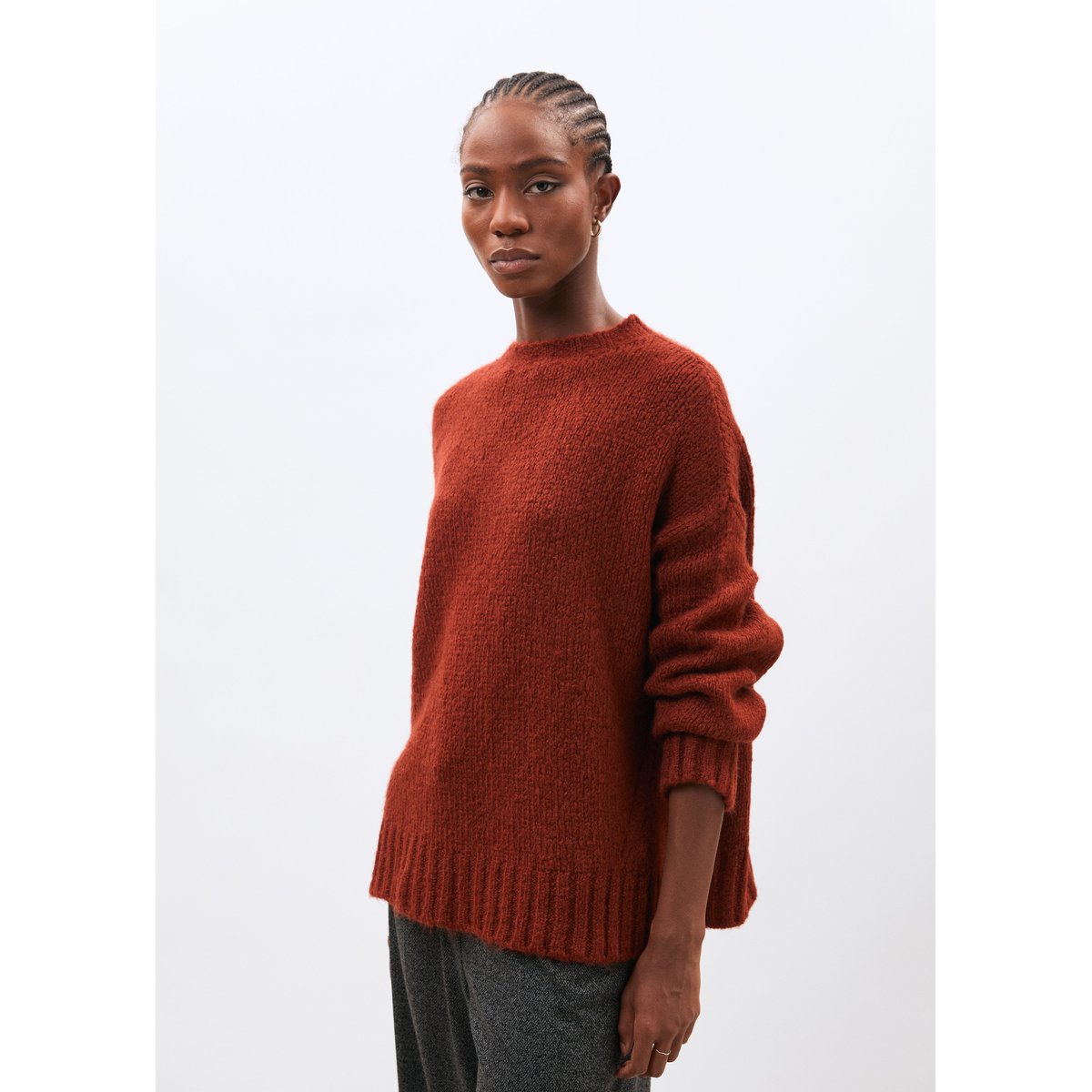 Pull en maille bouclette col rond orange, HUMILITY