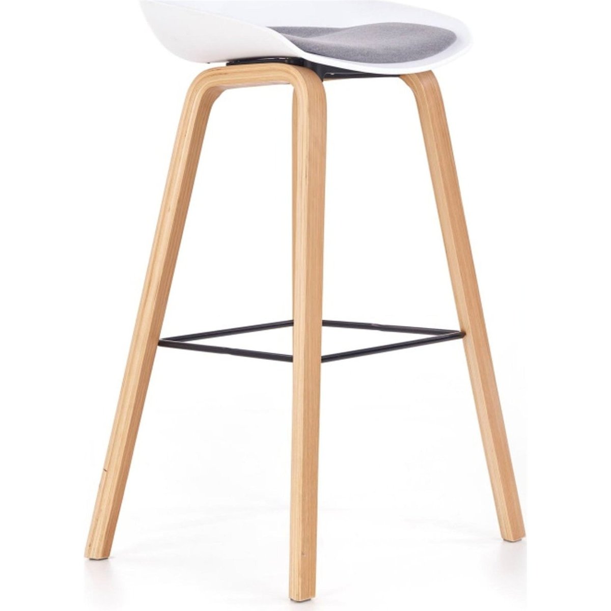 Tabouret de bar collection DOCES blanc et gris avec pieds bois clair, RECOLLECTION