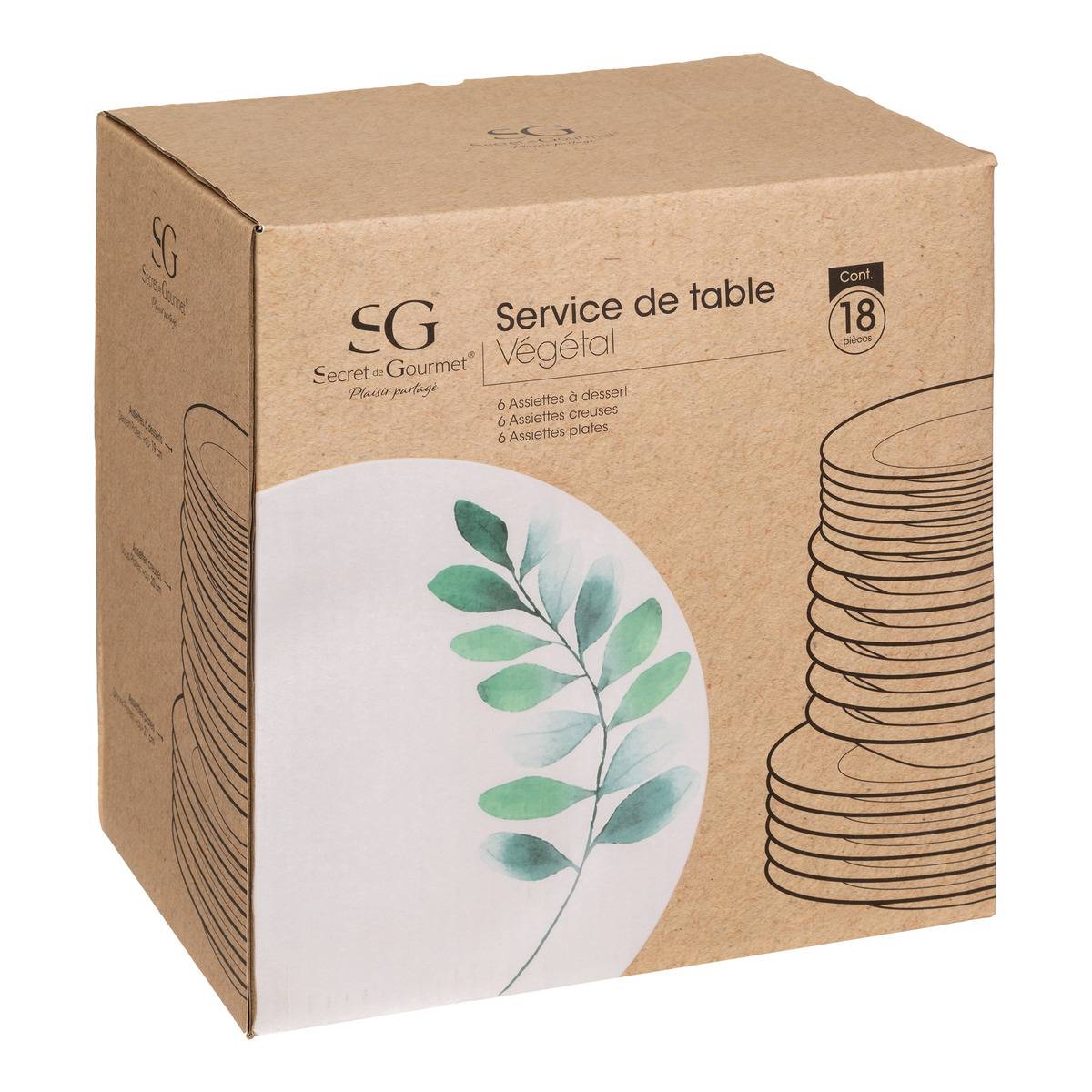 Service de table 18 pièces en porcelaine VÉGÉTAL blanc, SECRET DE GOURMET
