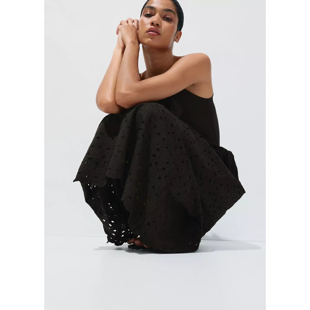 Robe combinée broderie ajourée marron, MANGO