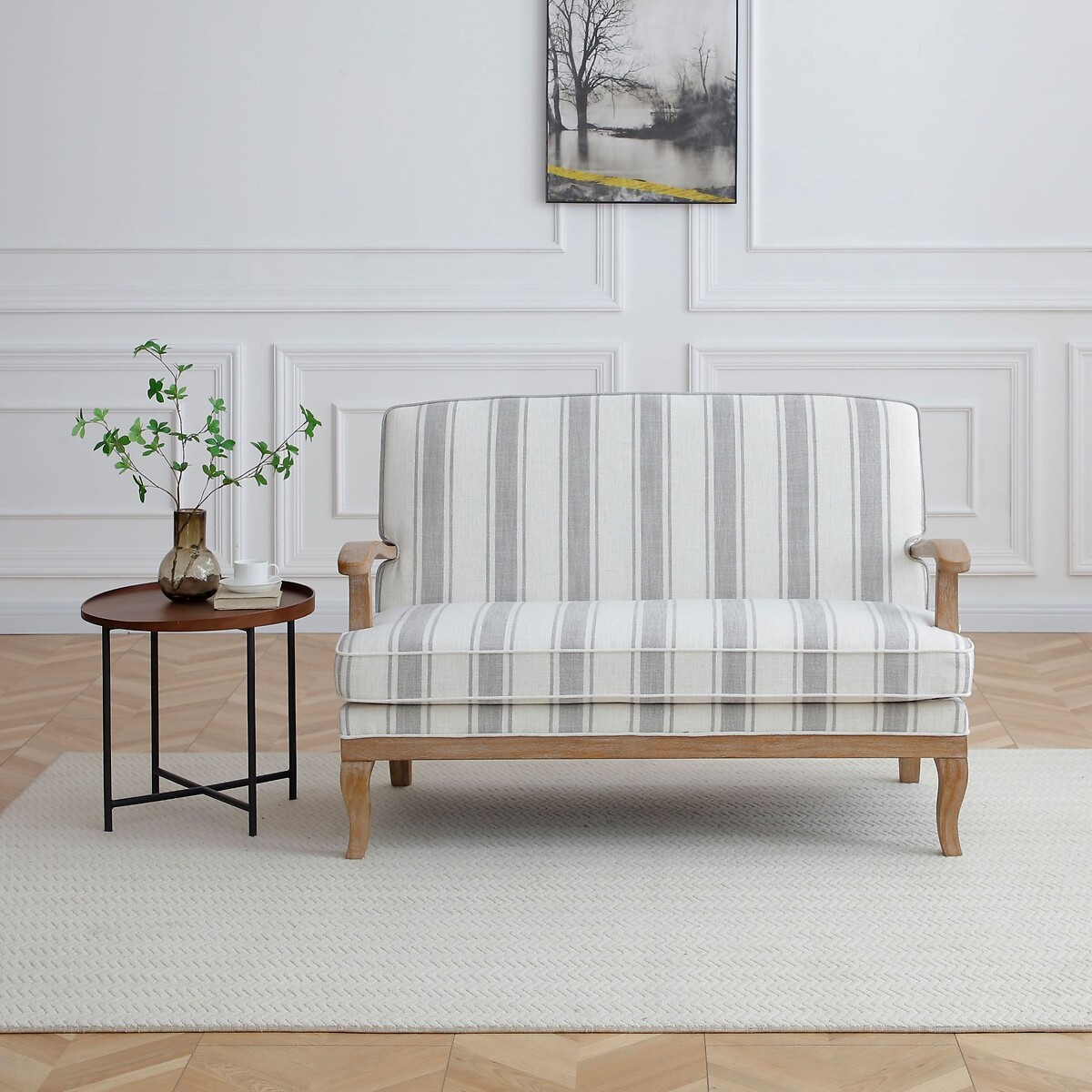 Oakley Linen Stripe 2 Seater Accent Sofa striped beige, SO'HOME