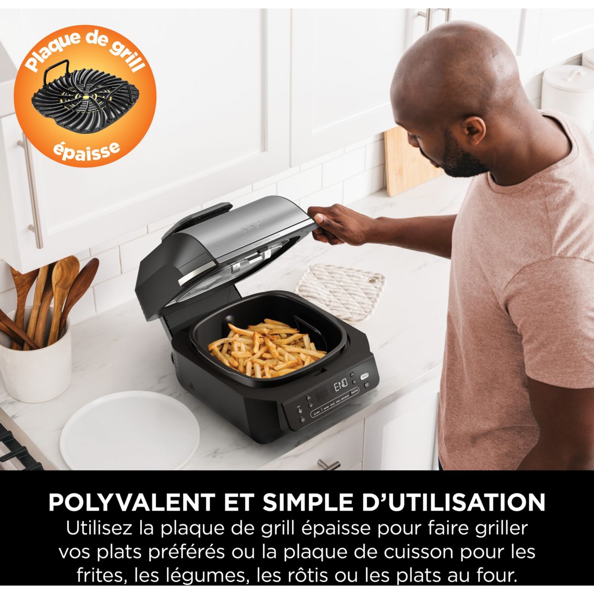 Grille-viande Foodi Air Grill EG351 gris thermosonde à poser, 25.5x24.5 cm couleur unique, NINJA