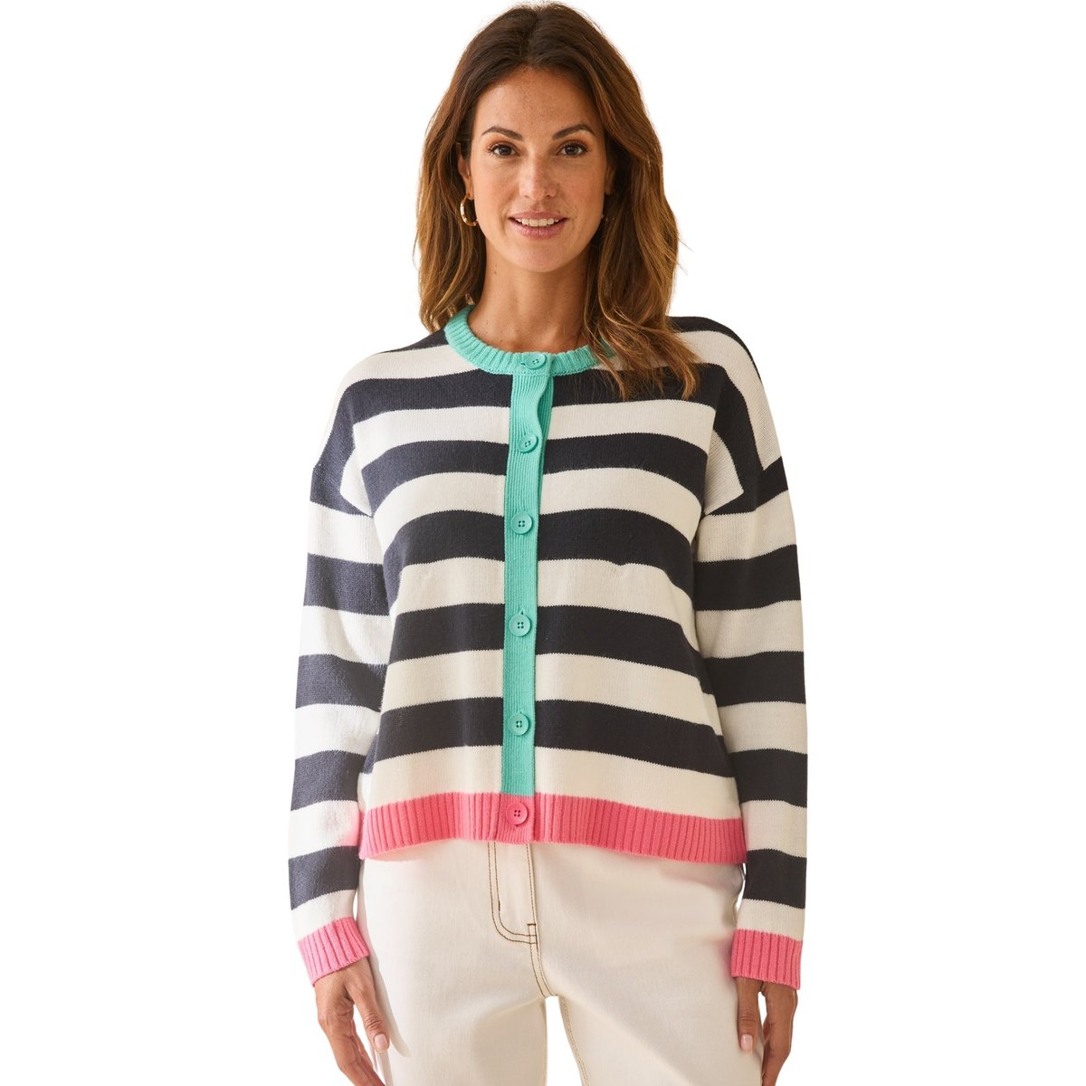 Cardigan à rayures ecru rayé marine, DAXON