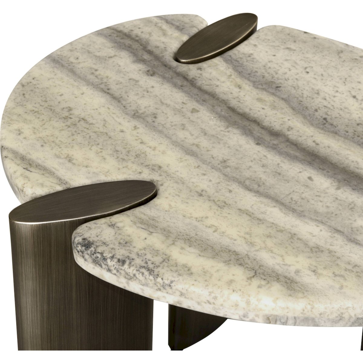 Table d'appoint en travertin ARCADIA gris travertin et bronze patiné, RECOLLECTION