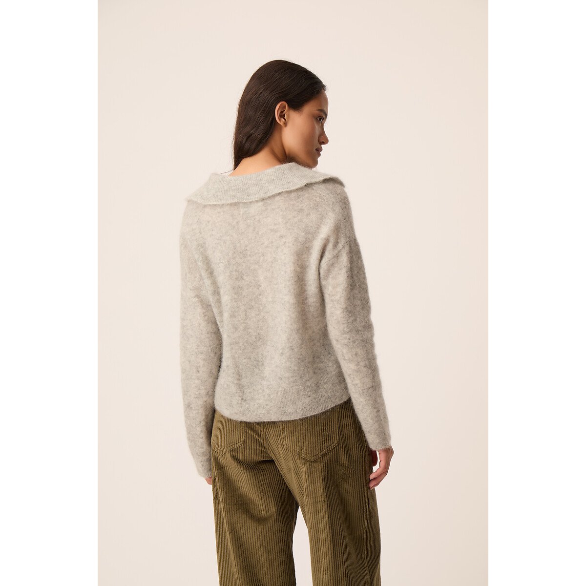 Pull à grand col polo, DOMITILLE gris chiné, DES PETITS HAUTS