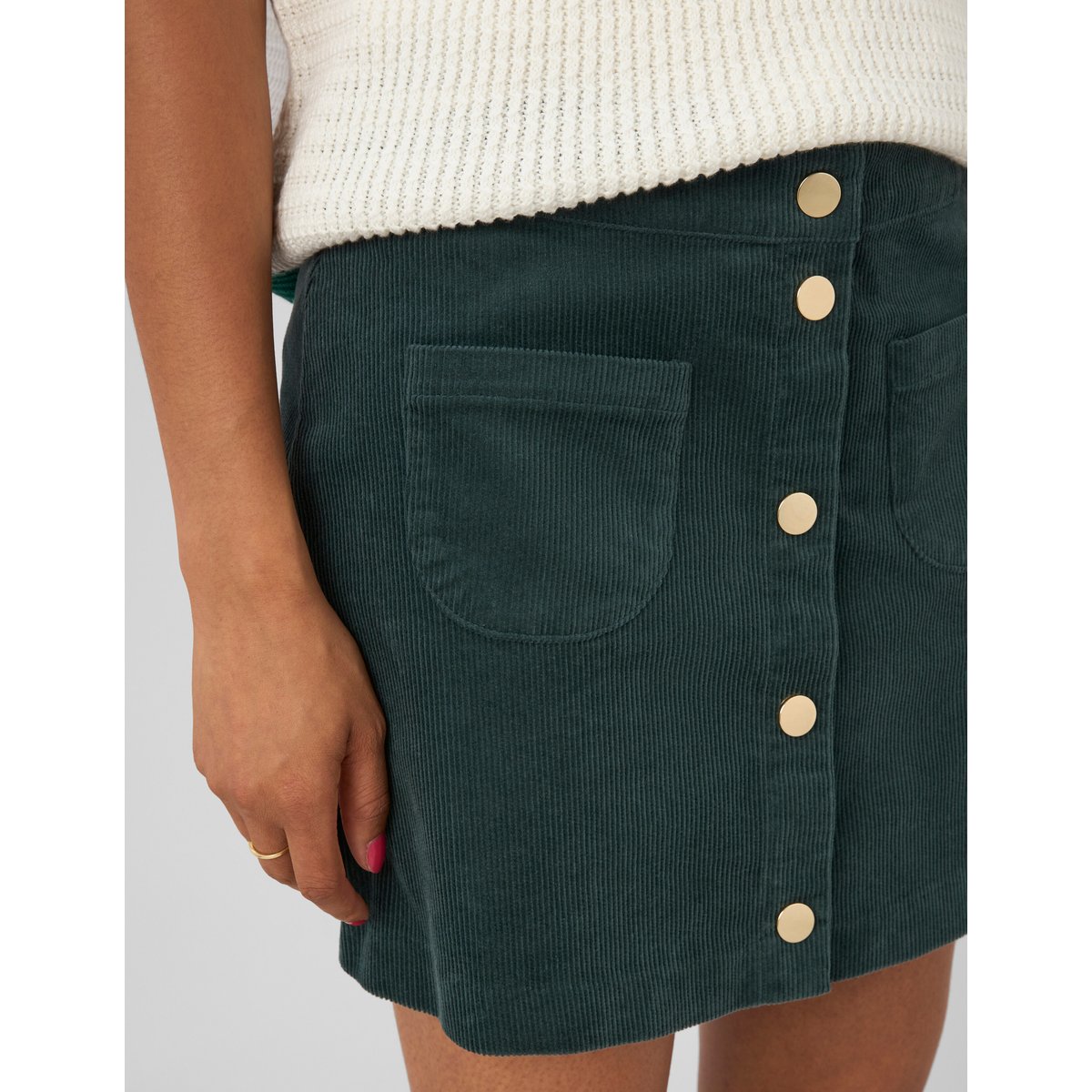 Jupe boutonnée en velours vert sapin, BZB