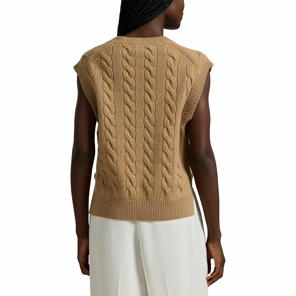 Pullunder mit V-Ausschnitt und Logo-Stitching kamel, POLO RALPH LAUREN