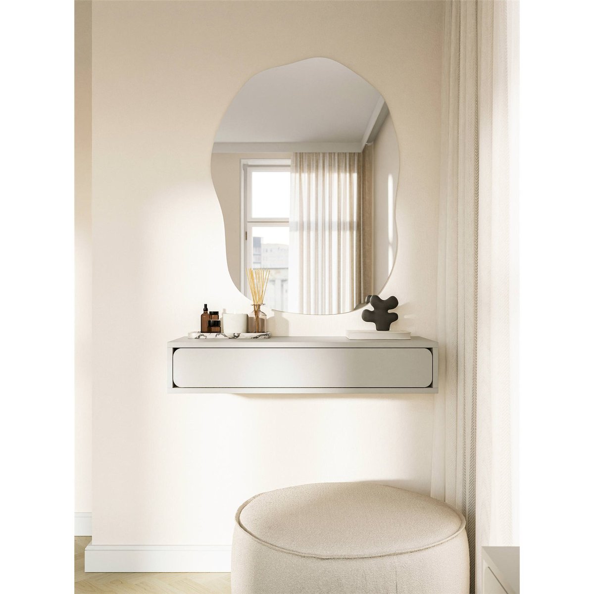 Console murale WUWU avec tiroir gris beige, RECOLLECTION