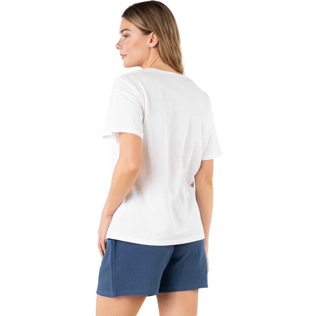 Pyjama court EASY COTON blanc-marine, ATHENA