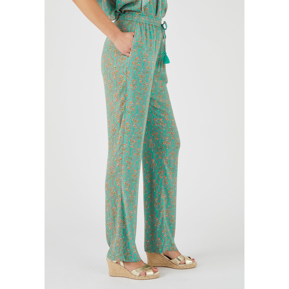 Pantalon fibres pure viscose Lenzing(TM) vert fleuri, DAMART