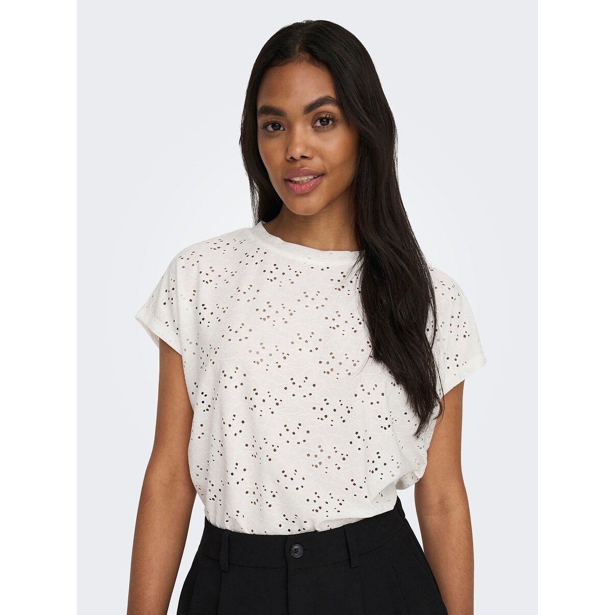 Openwork T-Shirt with Short Sleeves white, ONLY