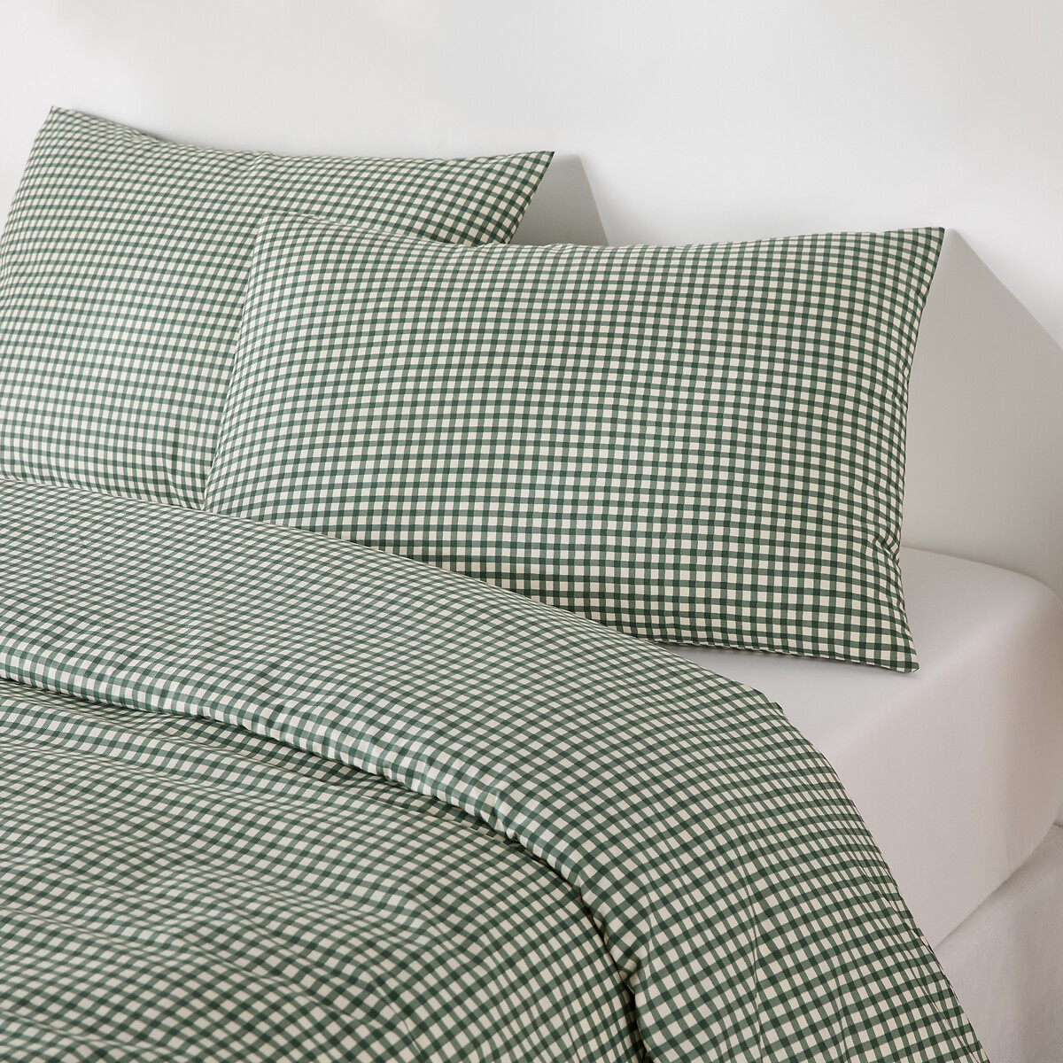 30% gerecycled katoenen beddengoedset, rechthoekige kussensloop, ruitjesprint, LESIA vichy groen, LA REDOUTE INTERIEURS