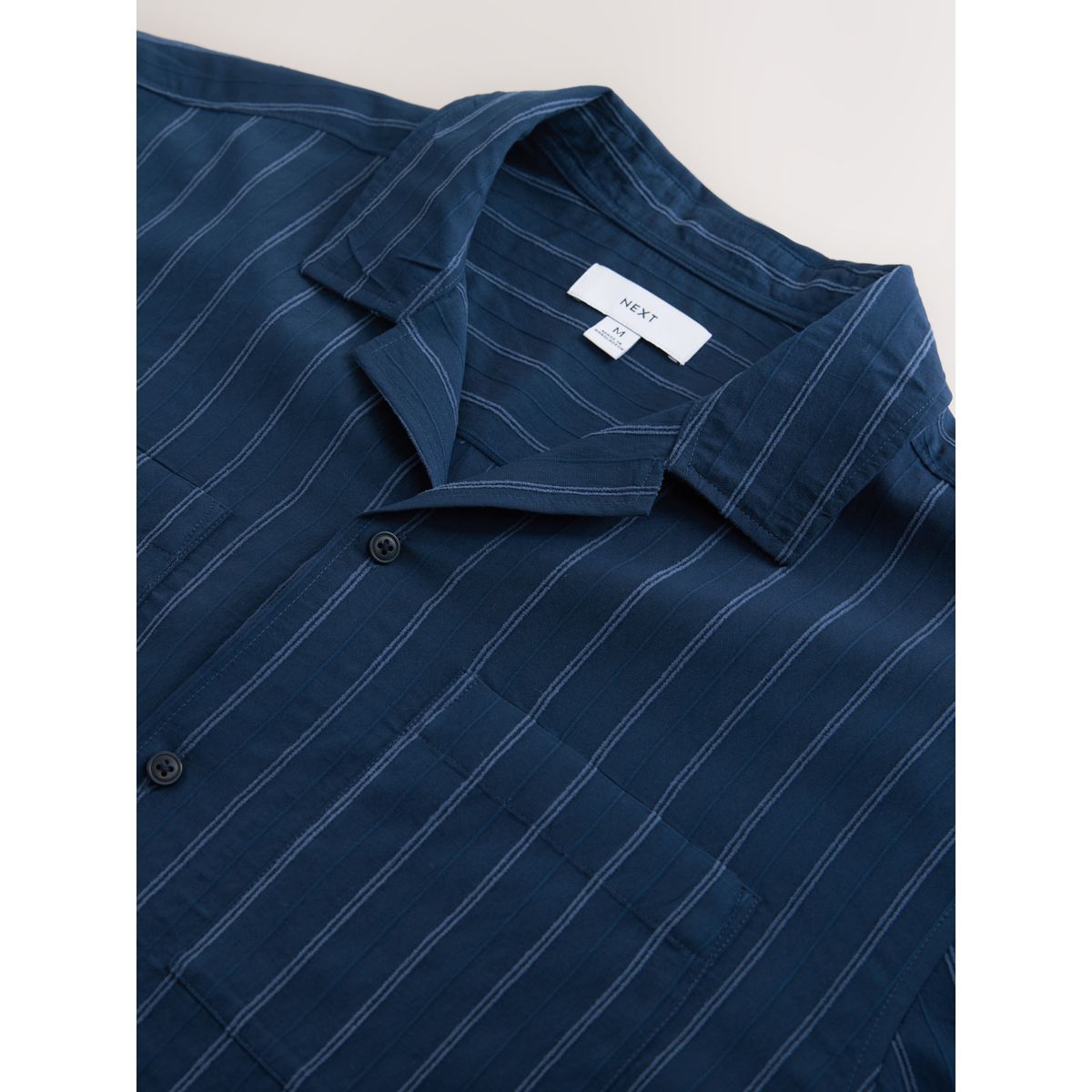 Chemise à manches courtes rayée texturée bleu marine, NEXT