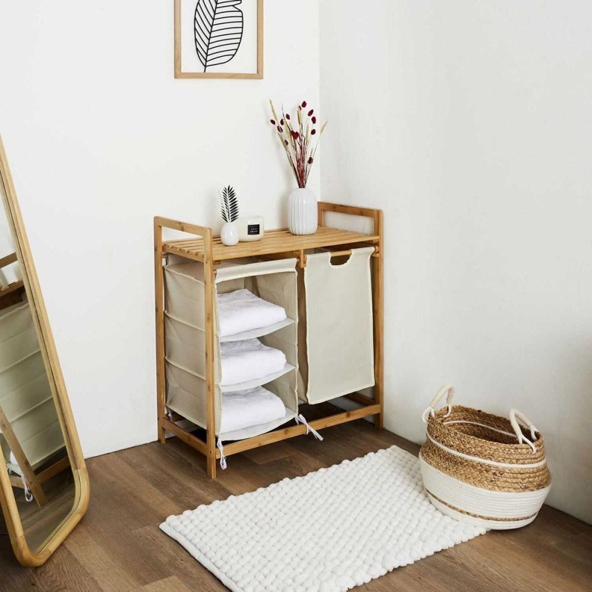 Meuble Rangement Compartiments Support Bambou beige, DECORATIE