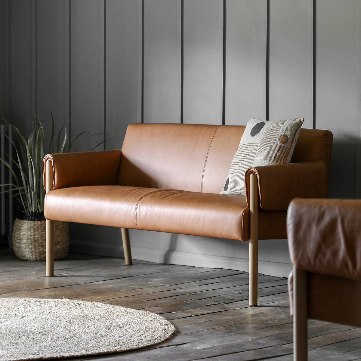 Mangrove Mid-Century Leather 2 Seater Accent Sofa brown              , SO'HOME