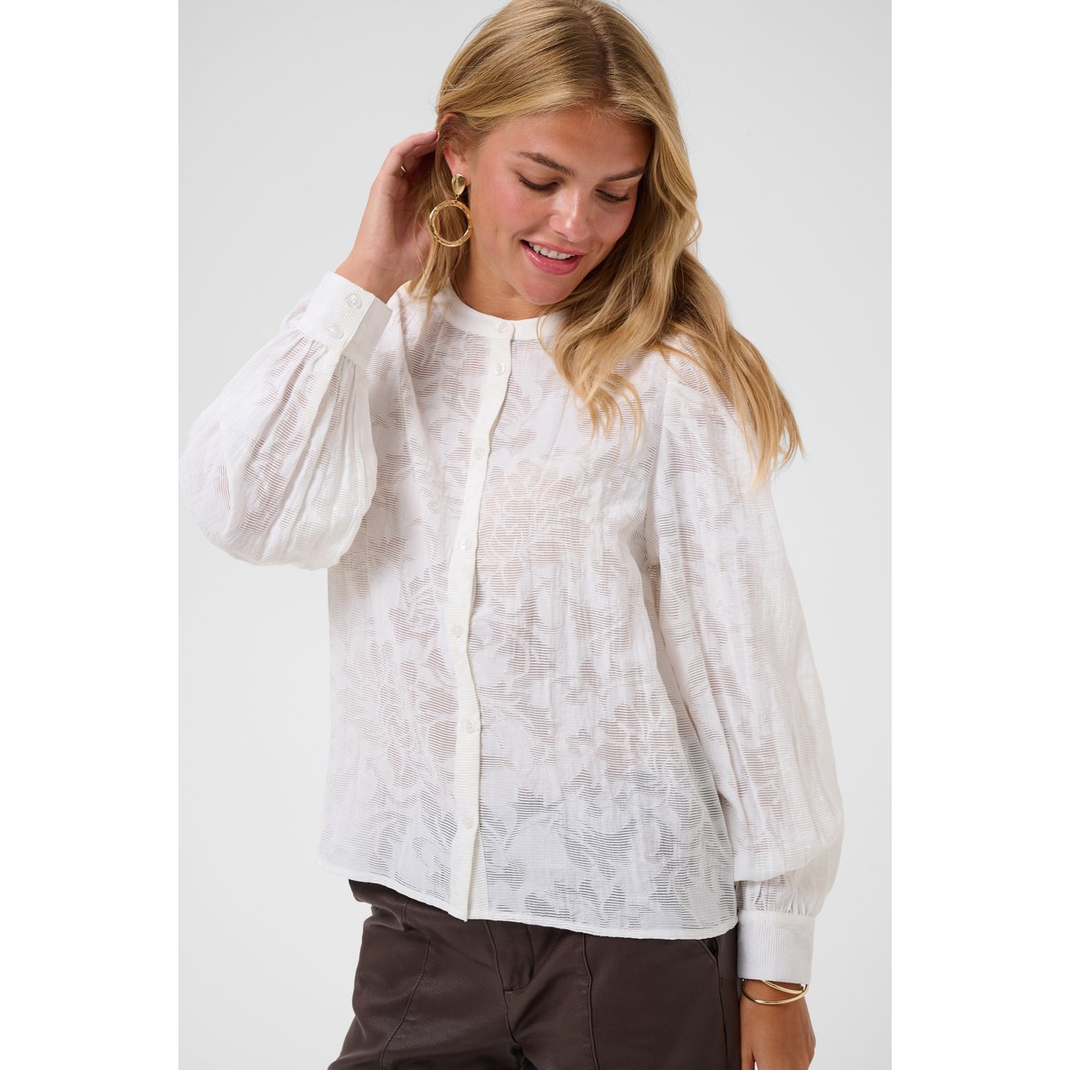 Blouse à manches longues blanc snow white, CREAM